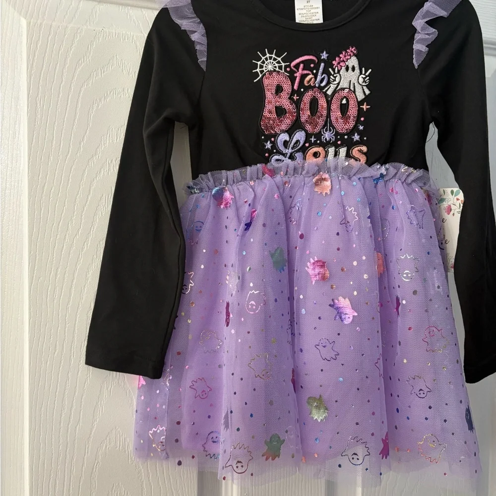Set of 2 Kids Halloween Dress - Black and Purple & Black and Orange